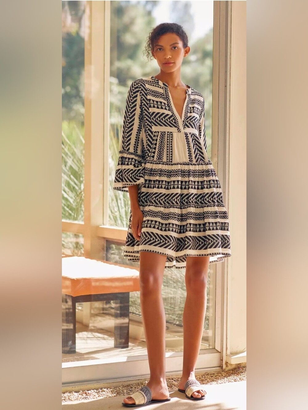 Devotion twins Black & Cream Print Tiered Smock Dress